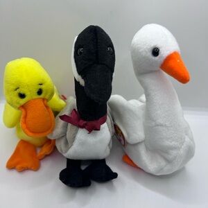 Ty Beanie Babies Birds Set Of 3 Quackers, Loosy, & Gracie Retired 93, 96, 98